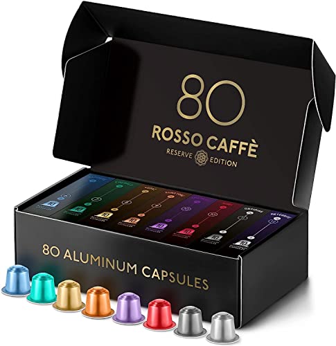 ROSSO CAFFE Espresso Coffee Pods for Nespresso Machines – Reserve Edition – Premium Variety Pack – 80 Aluminium Capsules – Compatible with all Nespresso Original line Machines