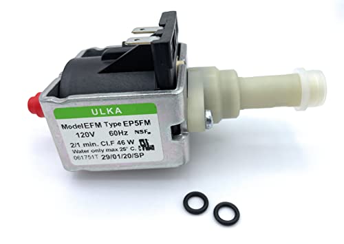 MacMaxe ULKA Model E Type EP5FM – Replacement Pump Compatible with Breville Espresso Machine – Solenoid Vibratory Water Pump with 2 O-Ring Seals – 15 Bar Max Pressure, 2/1 Min. On/Off, 120V, 60Hz, 46W