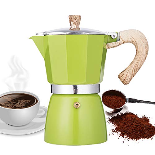 NARCE Stovetop Espresso Maker Moka Pot 6 Cup – 9.3oz| Green – Cuban Coffee Maker| Stove top coffee maker| Moka Italian espresso |greca coffee maker| Aluminum