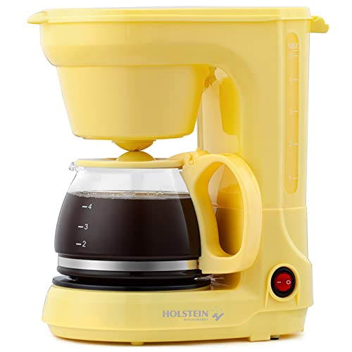 Holstein Housewares – 5-Cup Compact Coffee Maker, Yellow – Convenient and User Friendly with Auto Pause and Serve Functions