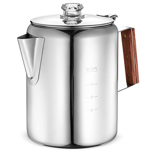 Eurolux Percolator Coffee Maker Pot – 12 Cups | Durable Stainless Steel Material | Brew Coffee On Fire, Grill or Stovetop | No Electricity, No Bad Plastic Taste | Ideal for Home, Camping & Travel