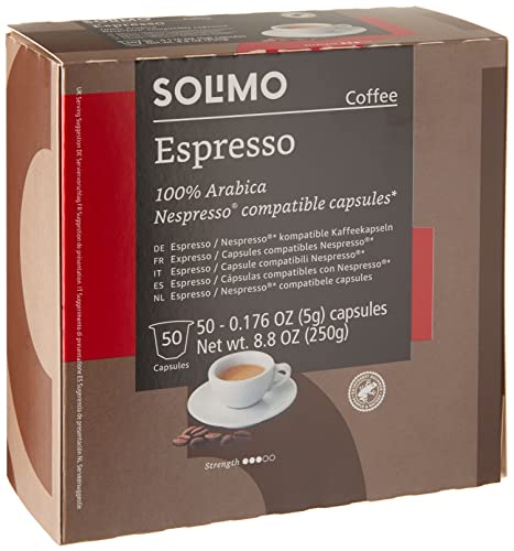 Amazon Brand – Solimo Espresso Capsules, Compatible with Original Brewers, 50 Count