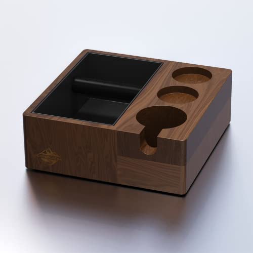 CrossCreek Coffee Knock Box | Fits 58mm Portafilter Holder | Tamping Station & Distributor Stand | Large Wood Espresso Container | Espresso Accessories for Coffee Bar
