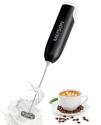 Milk Frother Handheld Foam Maker for Lattes, Whisk Drink Mixer for Coffee, Mini Foamer Blender and Electric Mixer Coffee Frother for Cappuccino, Frappe, Matcha, Hot Chocolate, No Stand – Black