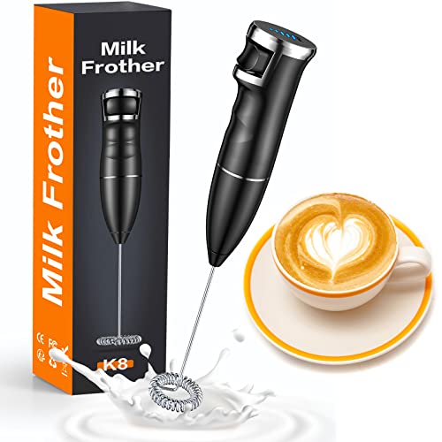 Vewaci Milk Frother Handheld, Stepless Speed Electric Milk Foamer for Coffee, Type-C Rechargeable Portable Drink Mixer for Cappuccino/Latte/Frappe/Hot Chocolate/Protein Powder/Matcha (Black+Silver)