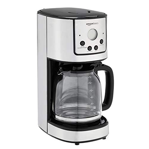 Amazon Basics 12-Cup Digital Coffeemaker with Carafe and Reusable Filter, Stainless Steel