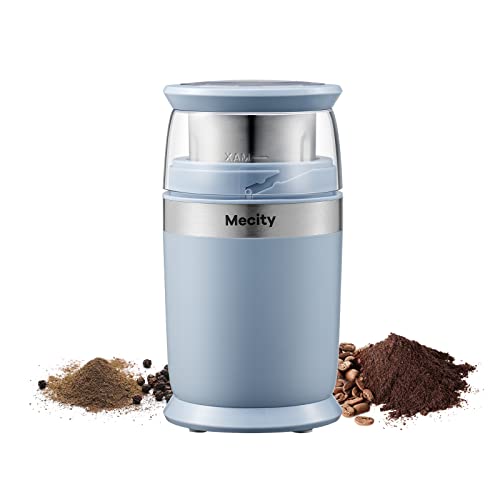 Mecity Electric Coffee Blade Grinder 6 Blades Stainless Steel Removable Bowl Fast Grinding, Coarse Fine Ground Coffee, Pepper Salt, 200W, Blue