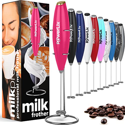 PowerLix Milk Frother Handheld Battery Operated Electric Whisk Foam Maker For Coffee, Latte, Cappuccino, Matcha, Hot Chocolate, Durable Mini Drink Mixer With Stainless Steel Stand Included(FP)