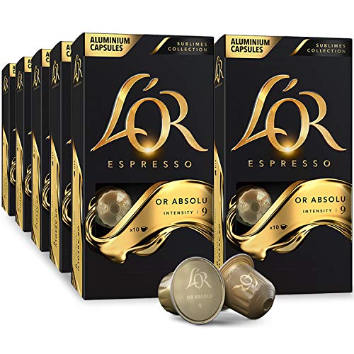 L’OR Espresso Capsules, 100 Count Or Absolu, Single-Serve Aluminum Coffee Capsules Compatible with the L’OR BARISTA System & Nespresso Original Machines