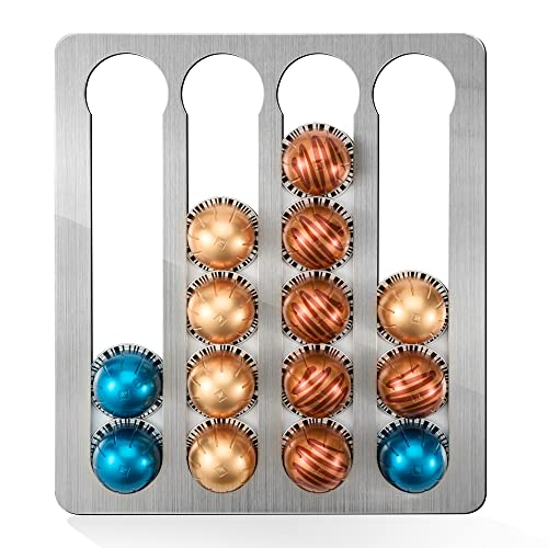 CUSIERYMAX Coffee Pod Holder for Nespresso Vertuo Pods, Stainless Steel Adhesive Capsule Organizer for Vertuoline, Suitable for Mount Under Canbinet or On Wall Vertically or Horizontally（Adhesive）