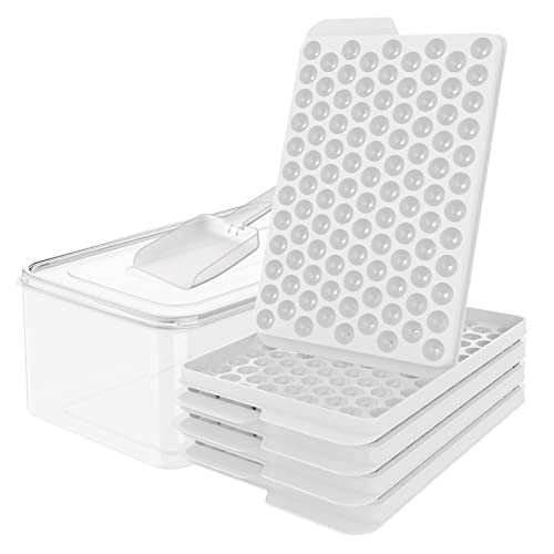 WIBIMEN Mini Ice Cube Trays, Upgraded Small Ice Cube Trays Easy Release, 104×4 PCS Tiny Ice Cube Tray Crushed Ice Tray for Chilling Drinks Coffee Juice(4Pack Ice trays & Ice Bin & Ice Scoop) (White)