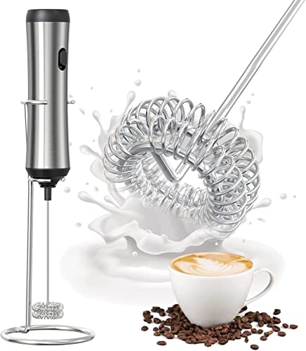 Electric Milk Frother, Handheld with Stainless Steel Stand USB-charging Foam Maker, DOUBLE WHISK Mini Blender and Electric Mixer Coffee Frother for Frappe, Latte, Matcha