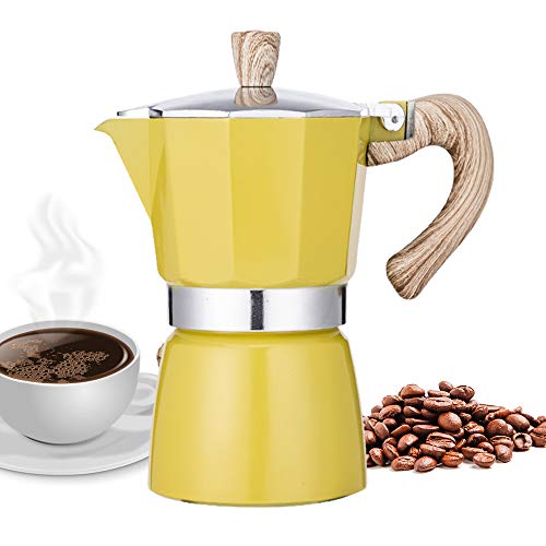 NARCE Stovetop Espresso Maker Moka Pot 6 Cup – 9.3oz| Yellow- Cuban Coffee Maker| Stove top coffee maker| Moka Italian espresso |greca coffee maker| Aluminum