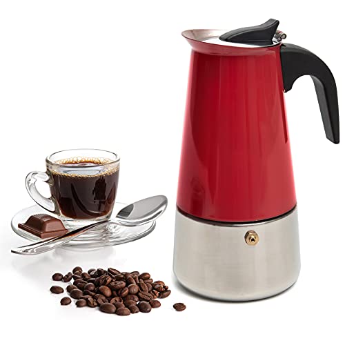 Mixpresso 6 Cup Coffee Maker Stovetop Espresso Coffee Maker, Moka Coffee Pot with Coffee Percolator Design, Stainless Steel stovetop espresso maker, Italian Coffee Maker (Red) (300ml/10oz)