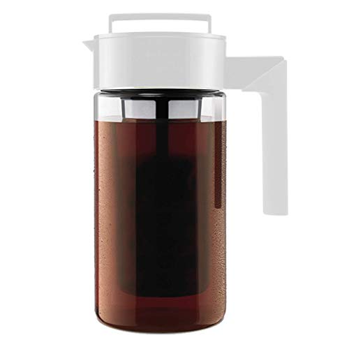 Takeya Patented Deluxe Cold Brew Coffee Maker with White Lid Pitcher, 1 qt, White