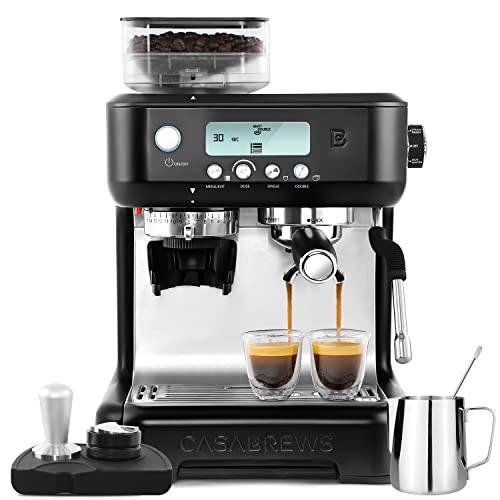 CASABREWS Espresso Maker with LCD Display, Stainless Steel Espresso Machine with Grinder, Barista Cappuccino Machine with Milk Frother Steam Wand for Cappuccino or Latte, Gift for Coffee Lover, Black