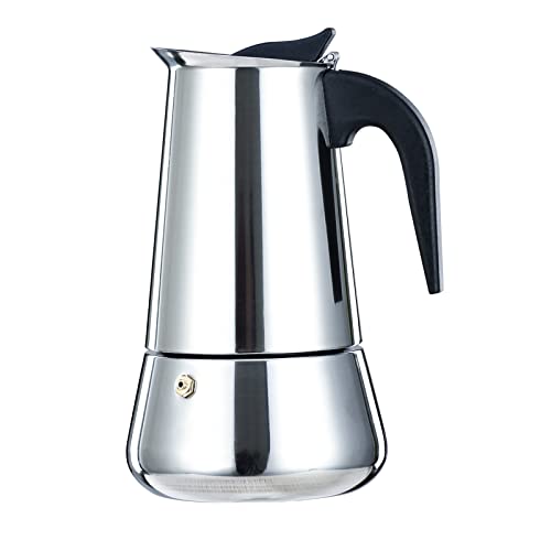 Simyolife Stovetop Espresso Maker Stainless Steel Italian Coffee Maker Moka Pot Induction-Capable Mok Coffee Machine Cafe Percolator Maker, Silver (6-Cups, 10oz/300ML)-Mother’s Day Gifts