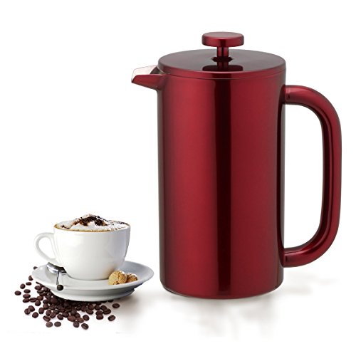 Highwin 8-Cup Double Wall Insulated Stainless Steel French Coffee Press, 35-Ounce Durable Coffee Tea Maker with Stainless Steel Plunger, Red