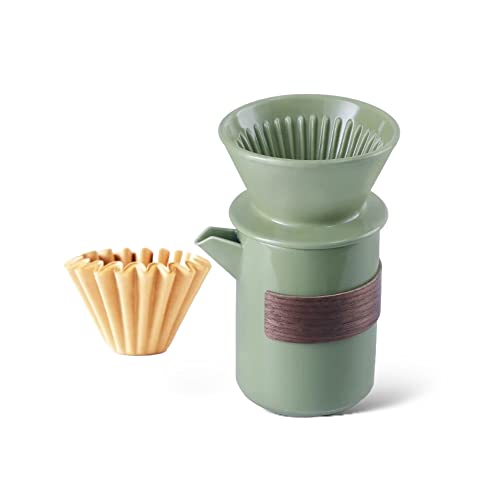 Can’s Pour Over Coffee Maker Gift Set, Includes Ceramic V60 Coffee Dripper Brewer, Coffee Jar and Filters (Green)