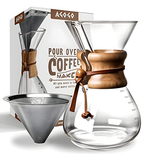 AGOGO Pour Over Coffeemaker Set Classic Series with Filter 8 Cups