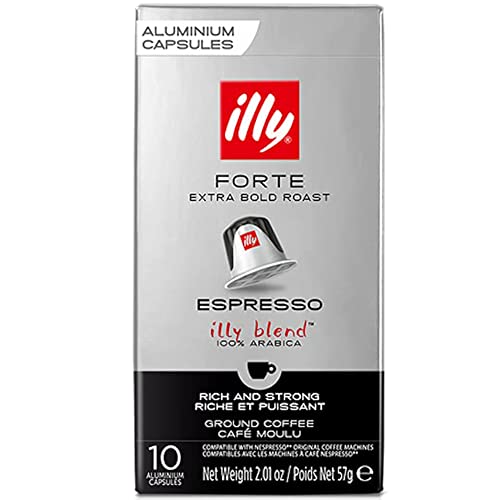 Illy Espresso Single Serve Coffee Compatible Capsules, 100% Arabica Bean Signature Italian Blend, Forte Extra Dark Roast, 10 Count (Pack of 1)