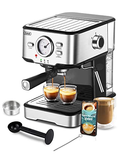 Gevi Espresso Machine 15 Bar Pump Pressure, Cappuccino Coffee Maker with Milk Foaming Steam Wand for Latte, Mocha, Cappuccino, 1.5L Water Tank, 1100W