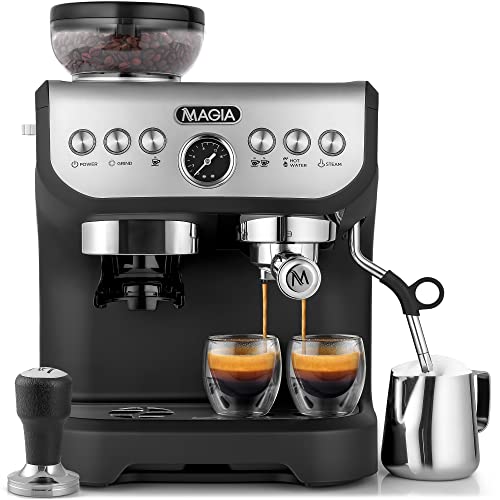Zulay Kitchen Magia Manual Espresso Machine with Grinder and Milk Frother – 15 Bar Pressure Pump Cappuccino Machine – Latte Machine – & Extra Large 2L Removable Water Tank