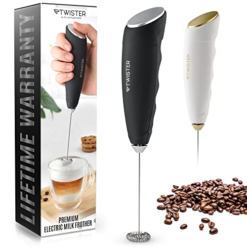 Zulay Kitchen Powerful Milk Frother Handheld – Easy-to-Grip Hand Mixer Electric – Twister-Design Mini Mixer for Powder Drinks – Coffee Frother Handheld & Mixer Electric Handheld – (Black/Silver)