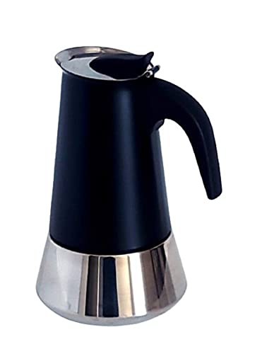 Stove Top Espresso Maker, Stainless Steel Moka Coffee Pot, Classic Stove Top Coffee Maker, Percolator Coffee Pot for Mocha, Latte, Cappuccino and more, Portable Coffee Pot Black (6-Cups/300ML)