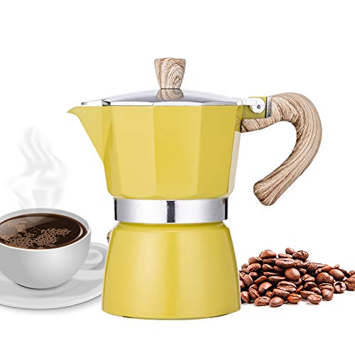 NARCE Stovetop Espresso Maker Moka Pot 3 Cup – 5oz| Yellow – Cuban Coffee Maker| Stove top coffee maker| Moka Italian espresso |greca coffee maker| Aluminum
