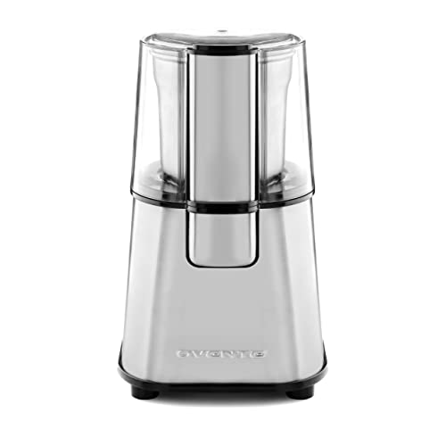 Ovente Electric Coffee & Tea Grinder Mill 2.1 Ounce Fresh Grind with 2 Blade Stainless Steel Grinding Bowl, Fast Grinding with 200 Watt Powered Motor Perfect for Beans, Spices, Nuts, Silver CG620S