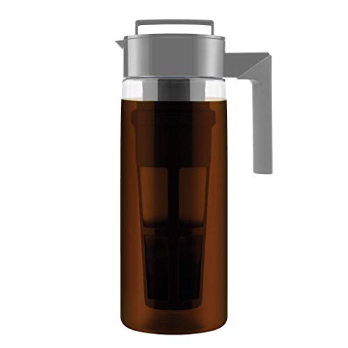 Takeya Patented Deluxe Cold Brew Coffee Maker with Grey Lid Pitcher, 2 qt, Stone