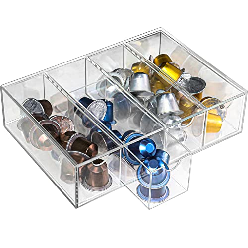 Acrylic Coffee Capsule Holder- 4 Compartment Clear Acrylic Coffee Pod Holder Coffee Pod Storage Drawer K Cup Holder Desktop Organizer Box for Coffee Bar Accessories