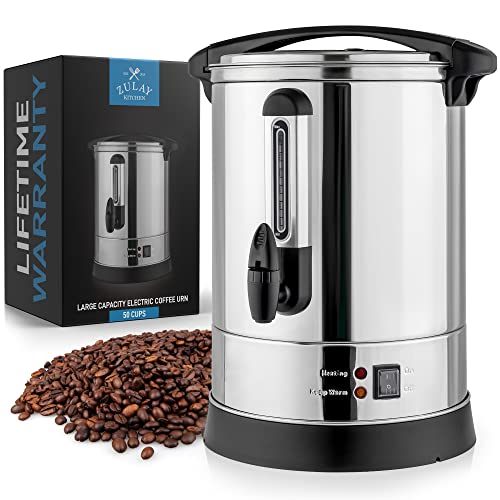 Zulay Premium 50 Cup Commercial Coffee Urn – Stainless Steel Large Coffee Dispenser For Quick Brewing – Automatic Hot Water Dispenser – Ideal for Large Crowds – Perfect for Any Occasion