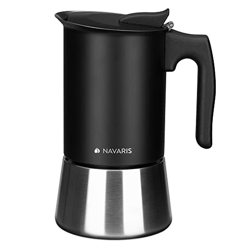 Navaris Moka Coffee Pot – Percolator Espresso Maker for Stovetops Induction Gas Electric Stove Hob – Stainless Steel Percolated Coffee Pot – 10 fl oz