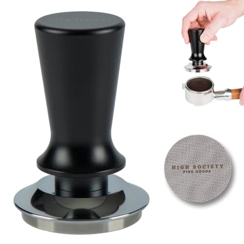 High Society Fine Goods 53mm Espresso Tamper, Calibrated Coffee Tamper for Espresso Machines – CNC Machined, Spring Loaded Espresso Distribution Tool with Filter Puck for Rich, Consistent Brews