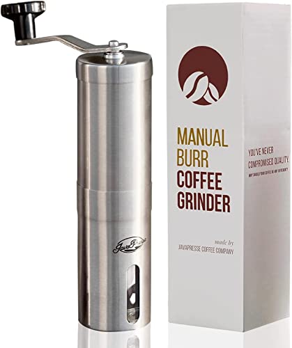 Manual Coffee Grinder by JavaPresse — Manual Coffee Bean Grinder with 18 Adjustable Settings, Stainless Steel Manual Burr Hand Coffee Grinder with Crank — Unique Gift, Perfect for Camping