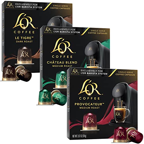 L’OR Coffee Pods, 30 Capsules Medium Dark Roast Variety Pack, Single Cup Aluminum Coffee Capsules Exclusively Compatible with the L’OR BARISTA System