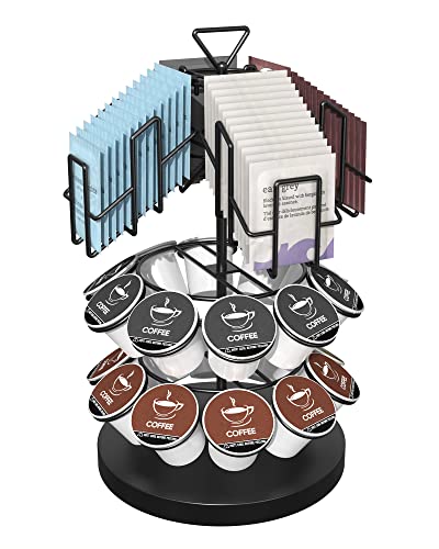 ULG Coffee Pod & Tea Bag Carousel Stand, K Cup Holder, Organizes 20 K-cups for Keurig and 60 Tea Bags – Coffee Bar Accessory for Home, Kitchen, Office, Countertop or Coffee Station Storage, Black