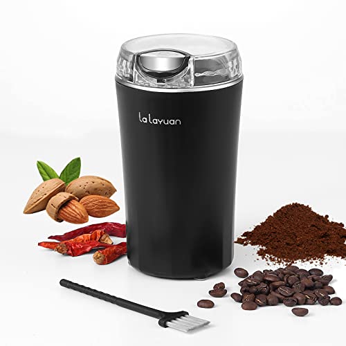 Coffee Bean Grinder, lalayuan Electric Coffee Grinder,200W Powerful Electric Spice Grinder, Herb Grinder, Espresso Grinder, One Touch Coffee Mill for Beans, Spices Herbs,Nuts, with Clean Brush Black