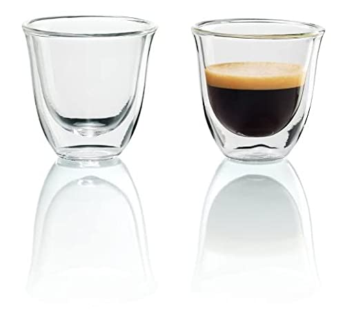 De’Longhi DeLonghi Double Walled Thermo Espresso Glasses, Set of 2, Regular, Clear, 90 milliliters