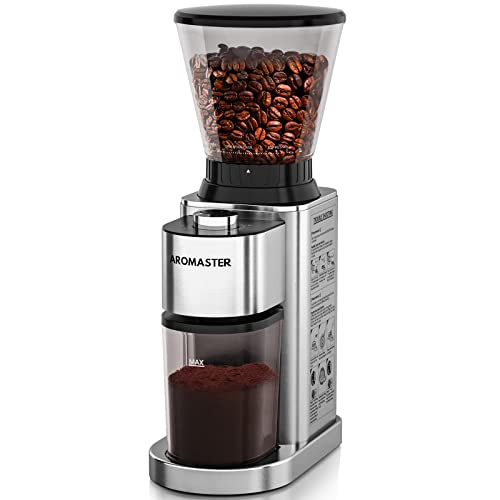 Coffee Grinder Electric,Aromaster Burr Coffee Grinder,Stainless Steel Electric Coffee Bean Grinder with 24 Grind Settings,Grind Timer,Espresso/Drip/Pour Over/Cold Brew/French Press Coffee Maker