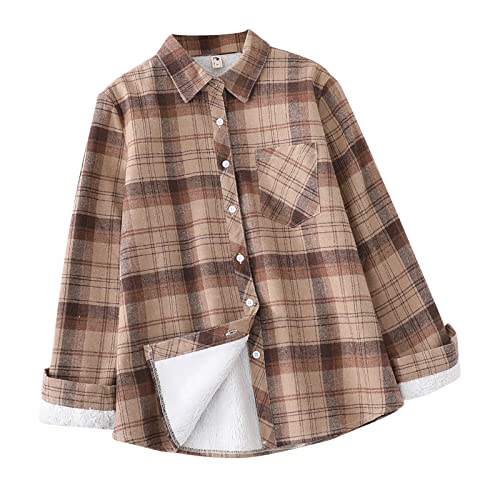 Hatop Thickened Plaid Shirt for Women Autumn And Winter With Velvet Ground Wool Loose Retro Flannel Jackets for Women