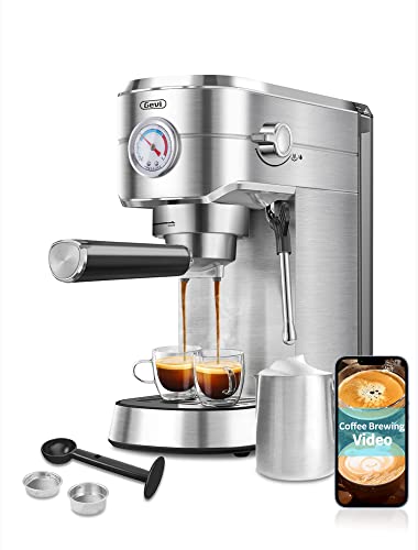 Gevi 20 Bar Compact Professional Espresso Coffee Machine with Milk Frother/Steam Wand for Espresso, Latte and Cappuccino, Stainless Steel, 35 Oz Removable Water Tank
