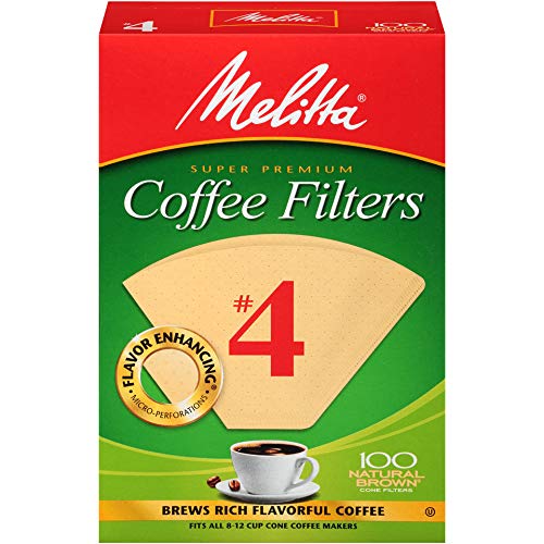 Melitta (63217) #4 Super Premium Cone Coffee Filters, Natural Brown, 100 Count, Replacement Coffee Maker Filters
