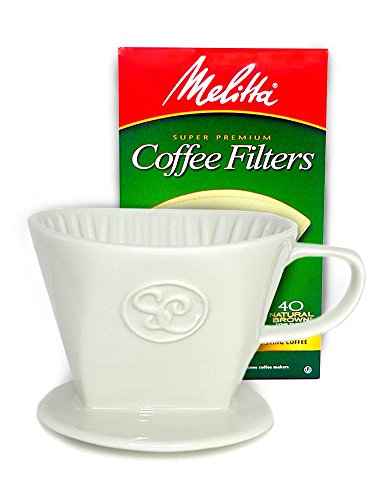 Simply Charmed Pour Over Coffee Dripper – Single Cup Ceramic Coffee Maker with 40 Count Melitta Filters