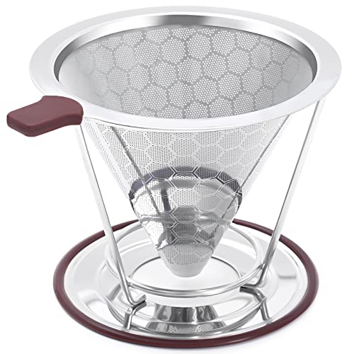 Pour Over Coffee Dripper, MISETTO Stainless Steel Coffee Filter,Easy to Clean Paperless pour over coffee maker,Reusable Pour Over Coffee Filter,Cone Coffee Dripper with Removable Cup