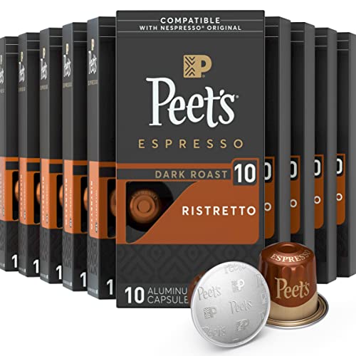 Peet’s Coffee, Dark Roast Espresso Pods Compatible with Nespresso Original Machine, Ristretto Intensity 10, 100 Count (10 Boxes of 10 Espresso Capsules)