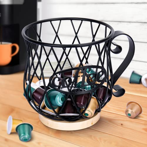 Owkjar K Cup Holder, Farmhouse Coffee Pod Holder, Wooden Coffee Bar Accessories, Large Capacity Kitchen K Cup Organizer, Coffee Bar Decor Compatible with Nespresso Keurig Pods