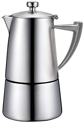 CUISINOX Roma Satin Stainless Steel Moka Pot Stovetop Espresso Maker, 10-Cup
